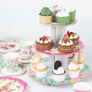 2 pcs 3 Tier 14" Floral Cardboard Dessert Pedestal Display with Scalloped Edges - Assorted CAKE_CARB004_MIX_FLOR