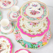 2 pcs 3 Tier 14" Floral Cardboard Dessert Pedestal Display with Scalloped Edges - Assorted CAKE_CARB004_MIX_FLOR