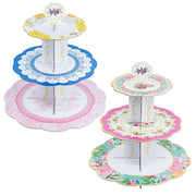 2 pcs 3 Tier 14" Floral Cardboard Dessert Pedestal Display with Scalloped Edges - Assorted CAKE_CARB004_MIX_FLOR