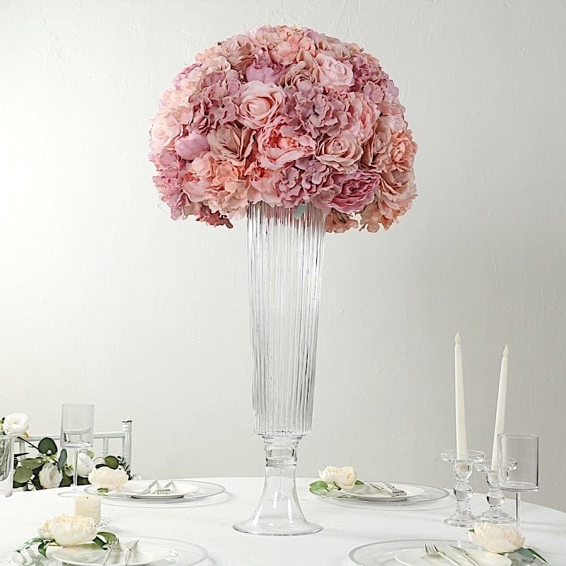 2 pcs 32" Glass Trumpet Vases Ribbed Design - Clear VASE_A74_RIB_32_CLR