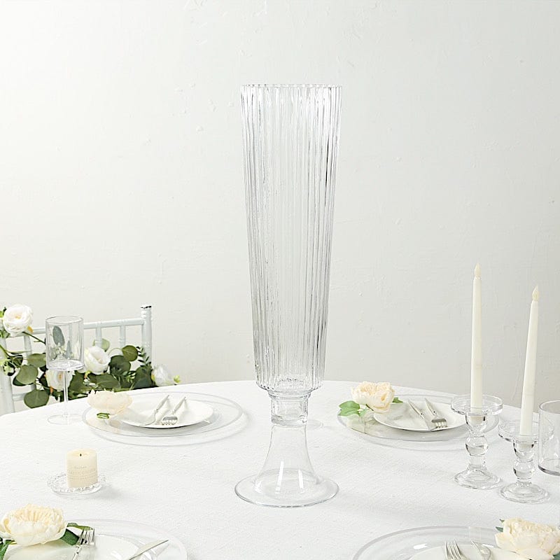 2 pcs 32" Glass Trumpet Vases Ribbed Design - Clear VASE_A74_RIB_32_CLR