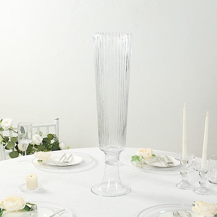 2 pcs 32" Glass Trumpet Vases Ribbed Design - Clear VASE_A74_RIB_32_CLR
