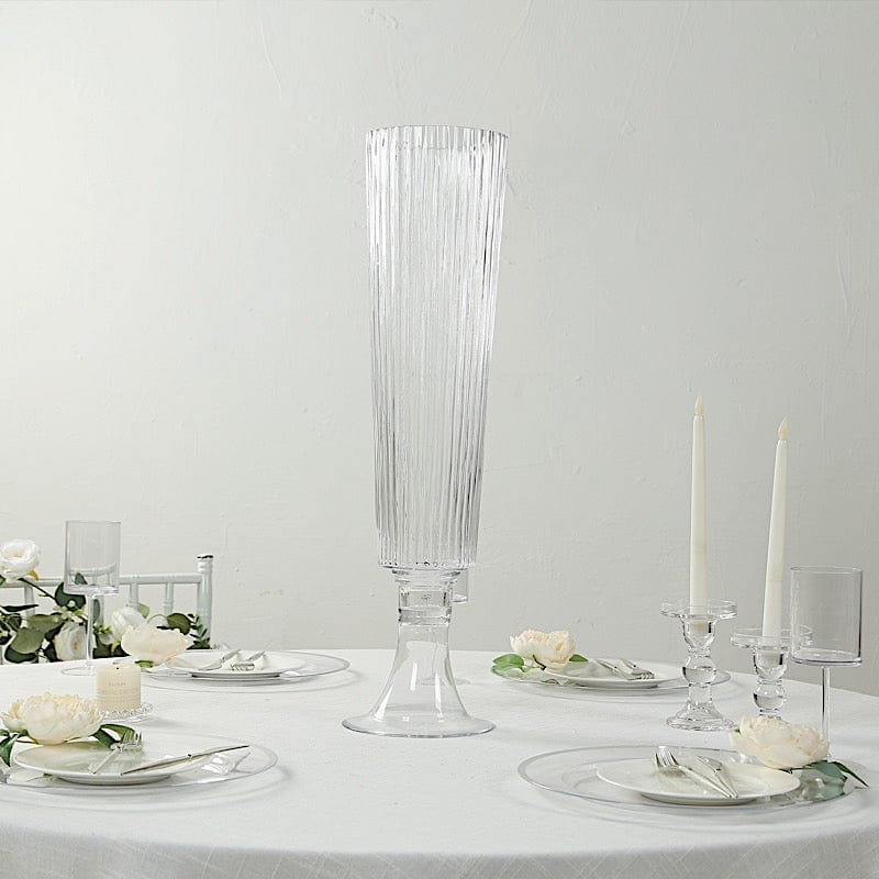2 pcs 32" Glass Trumpet Vases Ribbed Design - Clear VASE_A74_RIB_32_CLR