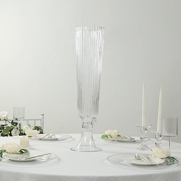 2 pcs 32" Glass Trumpet Vases Ribbed Design - Clear VASE_A74_RIB_32_CLR
