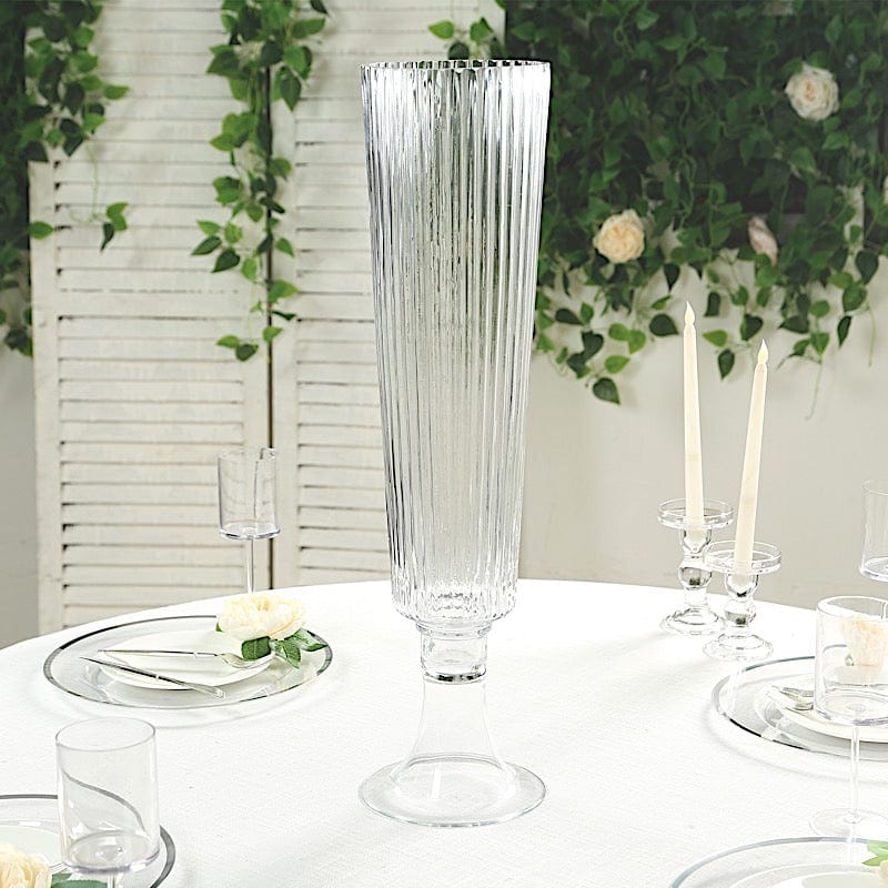 2 pcs 32" Glass Trumpet Vases Ribbed Design - Clear VASE_A74_RIB_32_CLR
