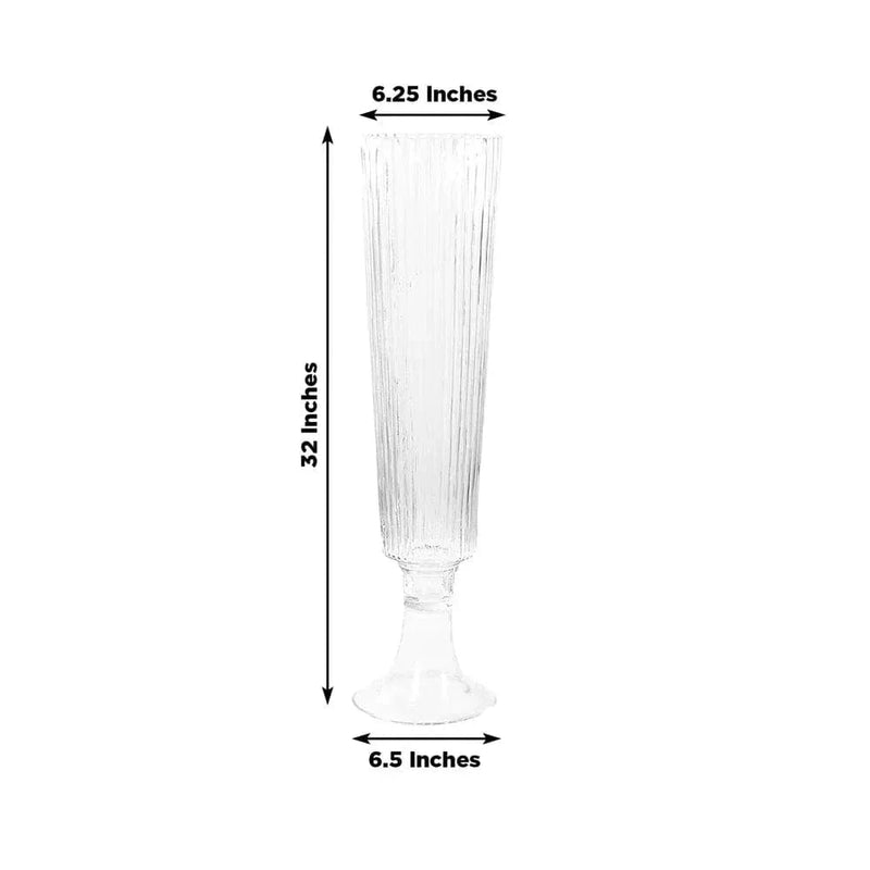 2 pcs 32" Glass Trumpet Vases Ribbed Design - Clear VASE_A74_RIB_32_CLR