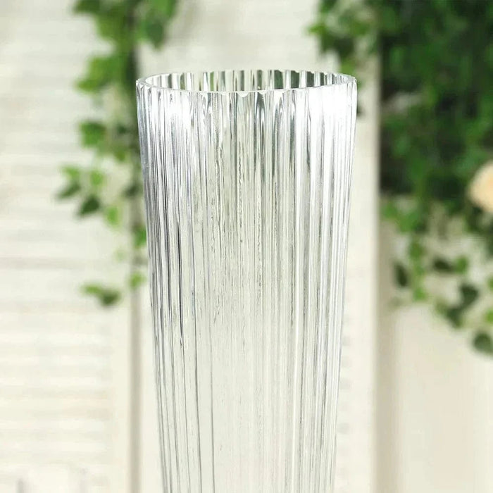 2 pcs 32" Glass Trumpet Vases Ribbed Design - Clear VASE_A74_RIB_32_CLR