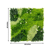 2 pcs 40"×40" Artificial Boxwood Hedge Panels with Variegated Leaves and White Flowers - Green ARTI_PANHD_80X40_GRN02