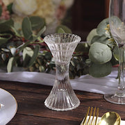 2 pcs 5" Crystal Hour Glass Pillar Candlestick Holders with Diagonal Stripes -Clear CAND_HOLD_TP005_CLR