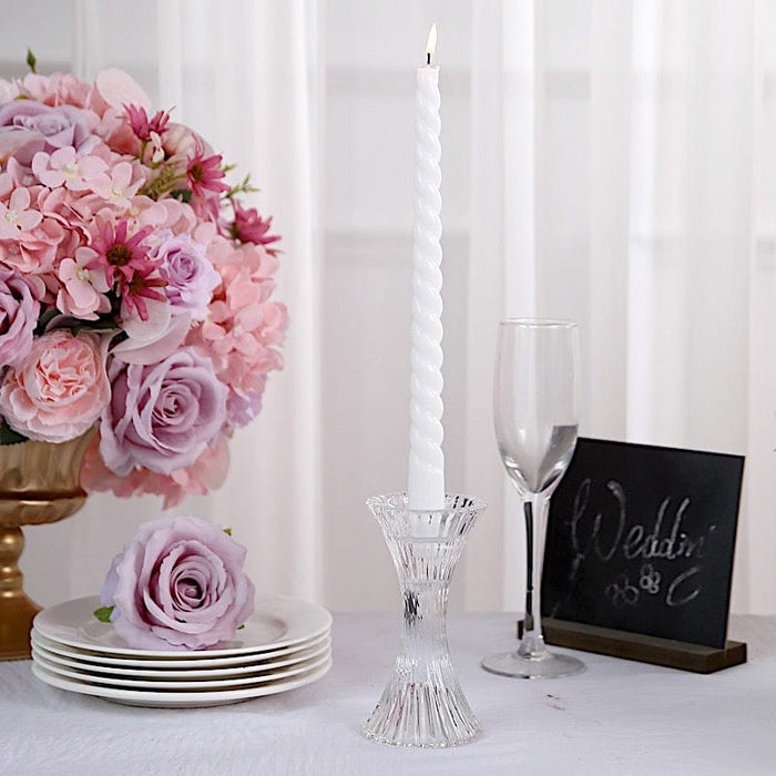 2 pcs 5" Crystal Hour Glass Pillar Candlestick Holders with Diagonal Stripes -Clear CAND_HOLD_TP005_CLR