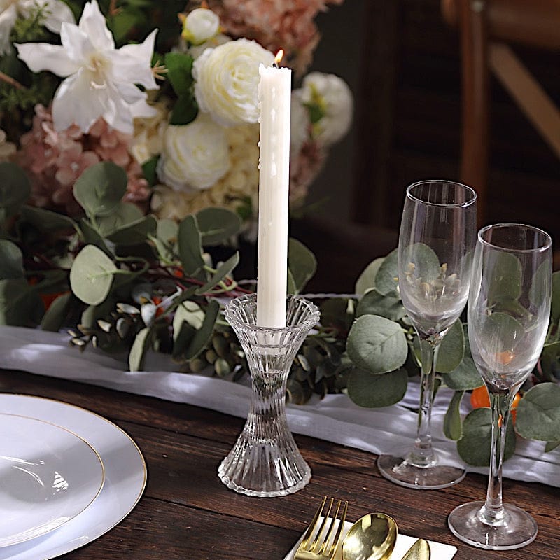 2 pcs 5" Crystal Hour Glass Pillar Candlestick Holders with Diagonal Stripes -Clear CAND_HOLD_TP005_CLR