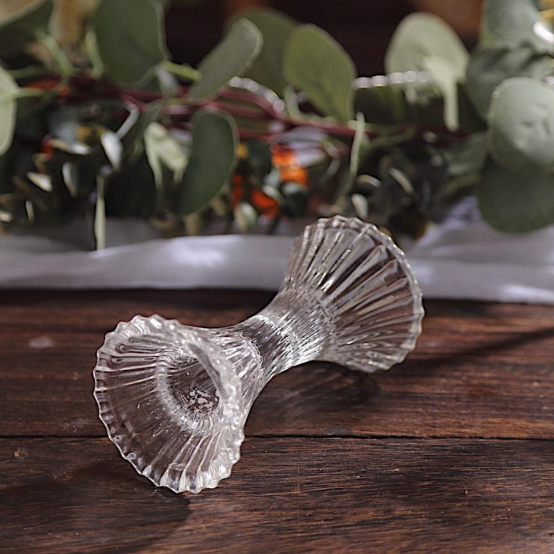 2 pcs 5" Crystal Hour Glass Pillar Candlestick Holders with Diagonal Stripes -Clear CAND_HOLD_TP005_CLR