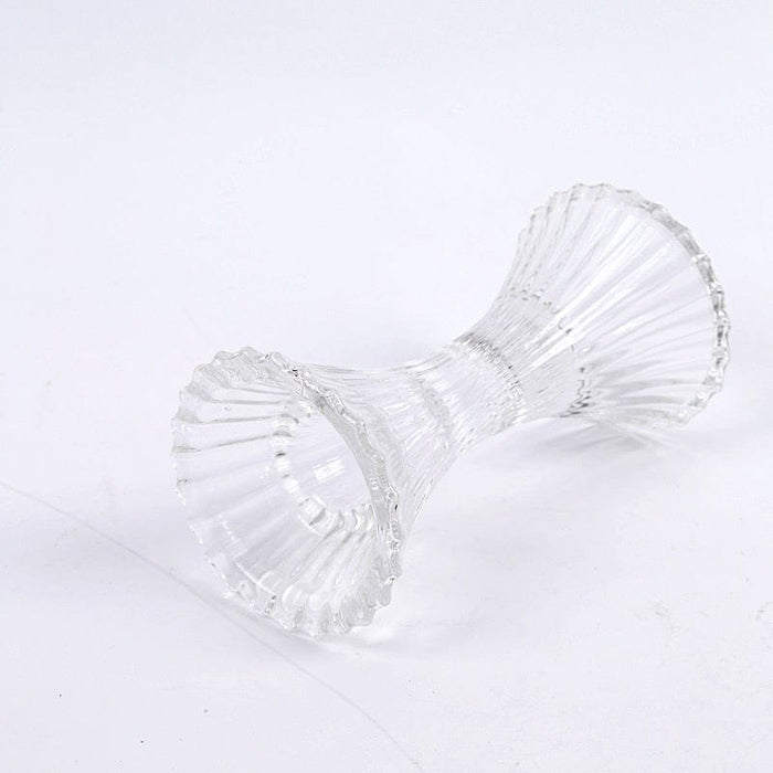 2 pcs 5" Crystal Hour Glass Pillar Candlestick Holders with Diagonal Stripes -Clear CAND_HOLD_TP005_CLR