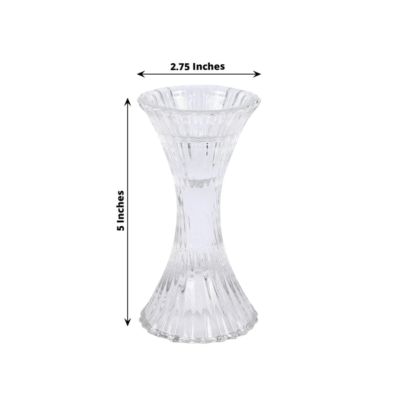 2 pcs 5" Crystal Hour Glass Pillar Candlestick Holders with Diagonal Stripes -Clear CAND_HOLD_TP005_CLR