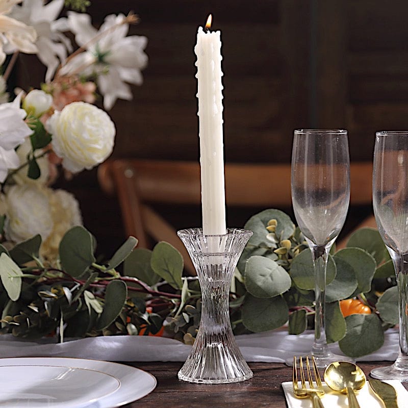 2 pcs 5" Crystal Hour Glass Pillar Candlestick Holders with Diagonal Stripes -Clear CAND_HOLD_TP005_CLR