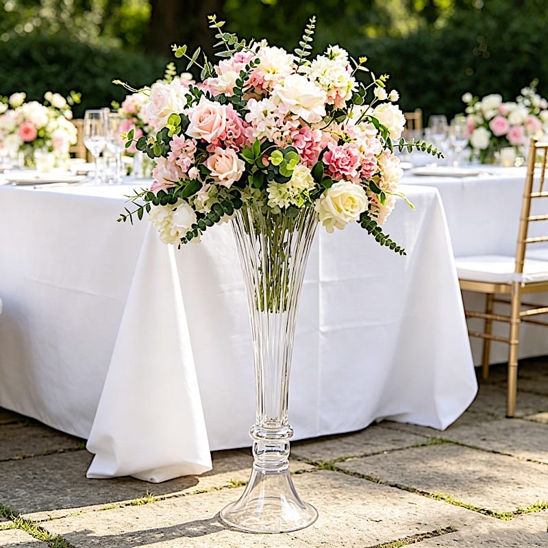 2 pcs Fluted Tall Reversible Ribbed Glass Trumpet Vases - Clear VASE_A72_RIB_24_CLR