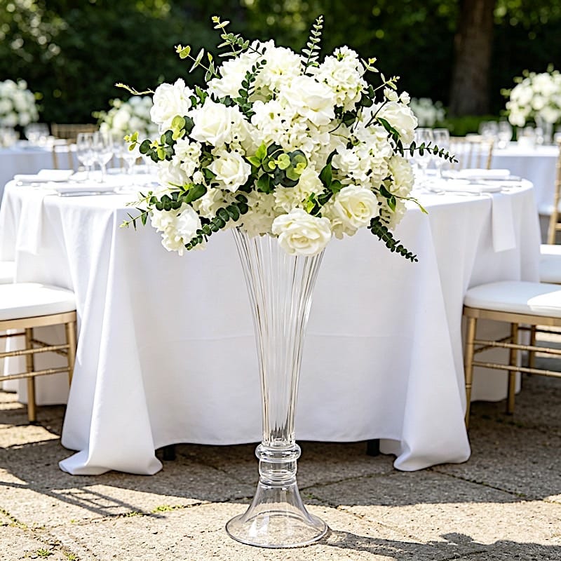 2 pcs Fluted Tall Reversible Ribbed Glass Trumpet Vases - Clear VASE_A72_RIB_24_CLR