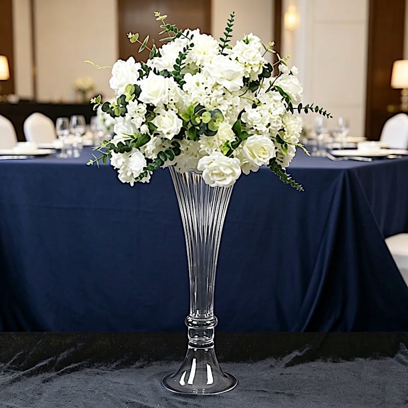 2 pcs Fluted Tall Reversible Ribbed Glass Trumpet Vases - Clear VASE_A72_RIB_24_CLR