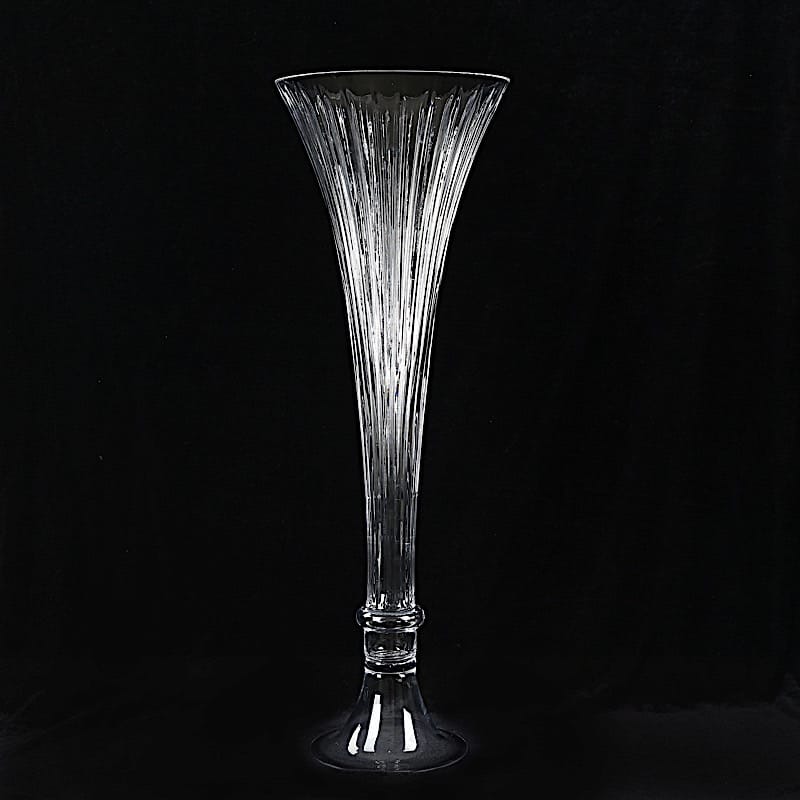 2 pcs Fluted Tall Reversible Ribbed Glass Trumpet Vases - Clear VASE_A72_RIB_24_CLR