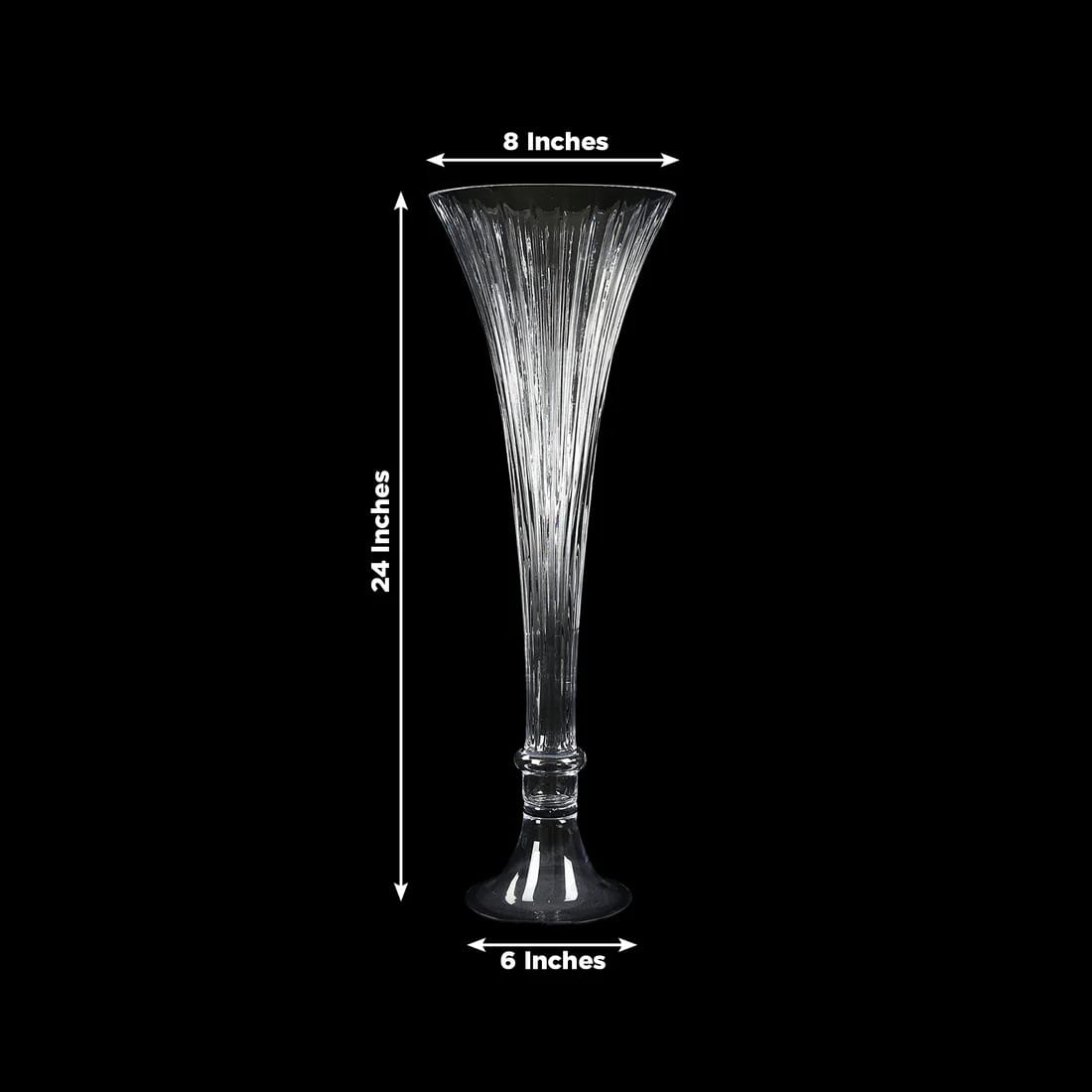 2 pcs Fluted Tall Reversible Ribbed Glass Trumpet Vases - Clear VASE_A72_RIB_24_CLR