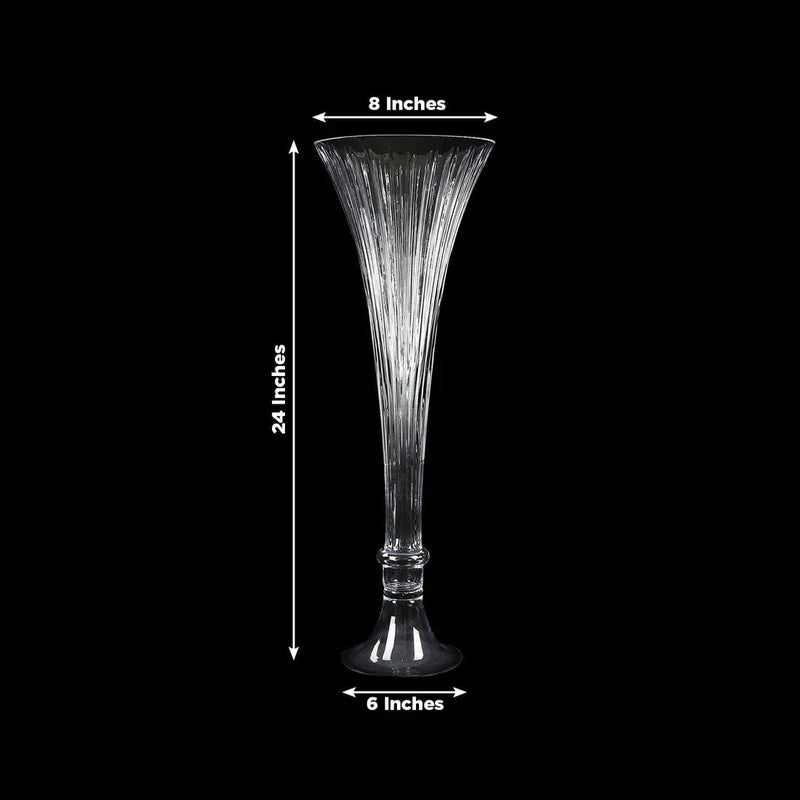 2 pcs Fluted Tall Reversible Ribbed Glass Trumpet Vases - Clear VASE_A72_RIB_24_CLR