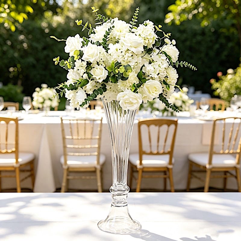 2 pcs Fluted Tall Reversible Ribbed Glass Trumpet Vases - Clear VASE_A72_RIB_24_CLR