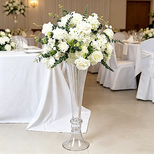2 pcs Fluted Tall Reversible Ribbed Glass Trumpet Vases - Clear VASE_A72_RIB_24_CLR
