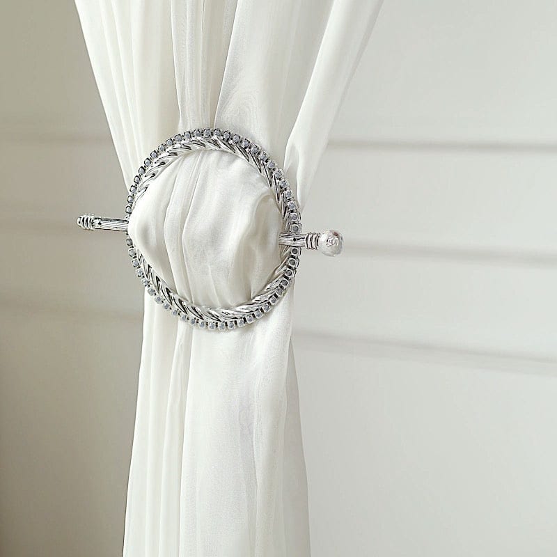 2 Plastic 6" Braided Barrette Style Curtain Tie Backs with Acrylic Crystal