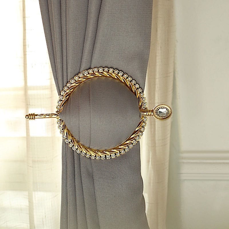 2 Plastic 6" Braided Barrette Style Curtain Tie Backs with Acrylic Crystal