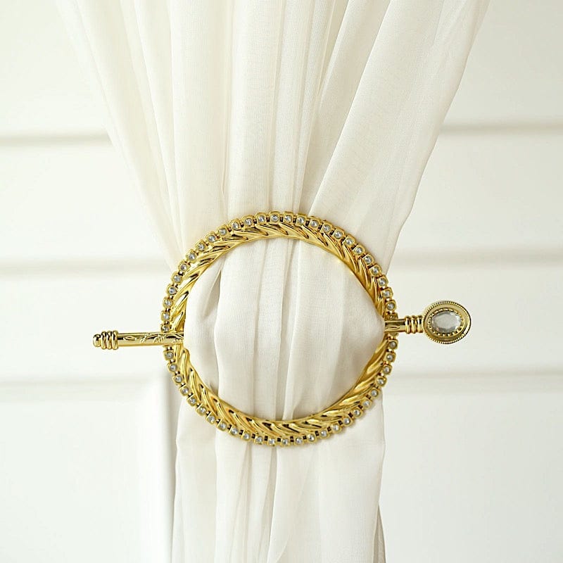 2 Plastic 6" Braided Barrette Style Curtain Tie Backs with Acrylic Crystal