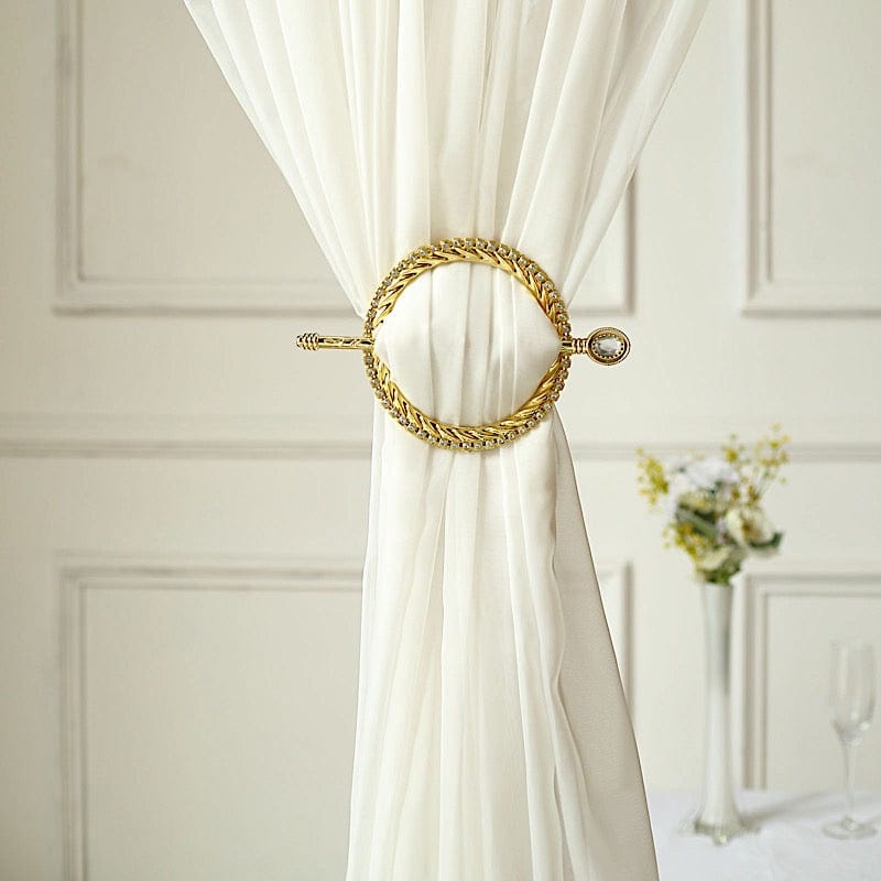 2 Plastic 6" Braided Barrette Style Curtain Tie Backs with Acrylic Crystal