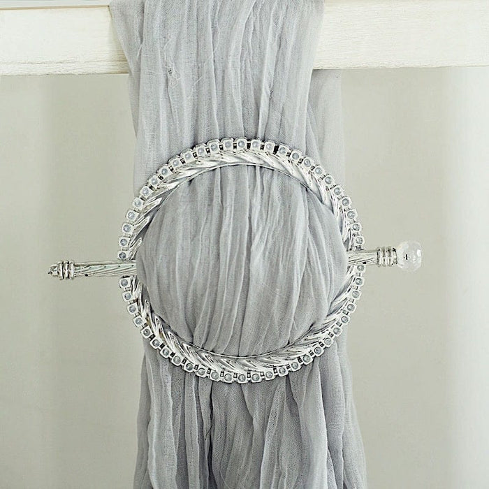 2 Plastic 6" Braided Barrette Style Curtain Tie Backs with Acrylic Crystal