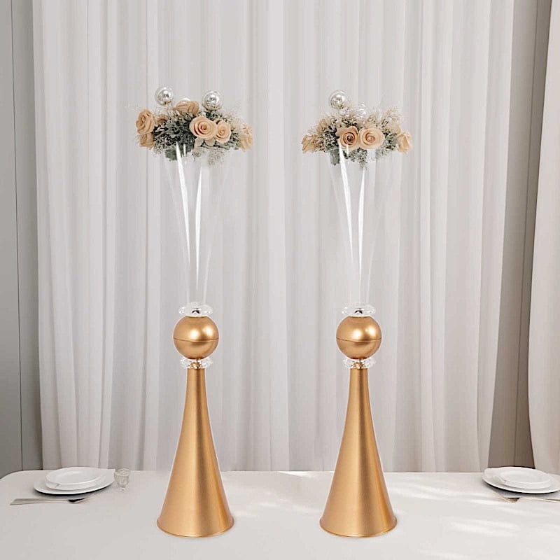 2 Plastic Reversible Trumpet Flower Vases Centerpieces with Crystals