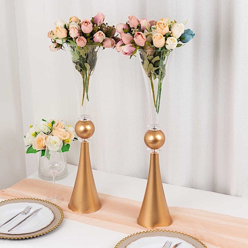 2 Plastic Reversible Trumpet Flower Vases Centerpieces with Crystals