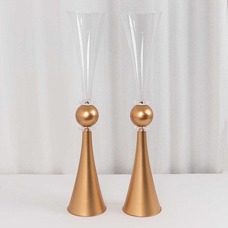 2 Plastic Reversible Trumpet Flower Vases Centerpieces with Crystals