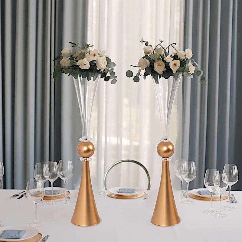 2 Plastic Reversible Trumpet Flower Vases Centerpieces with Crystals