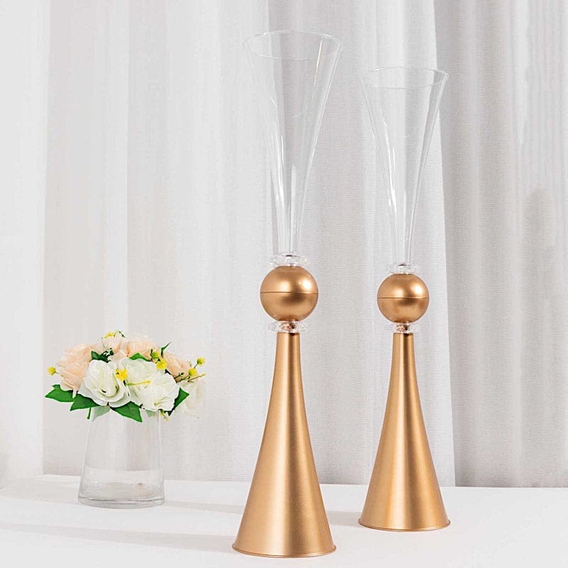 2 Plastic Reversible Trumpet Flower Vases Centerpieces with Crystals