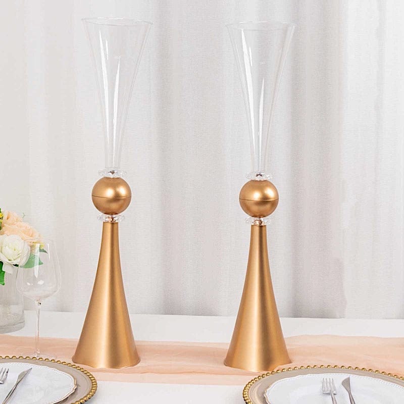 2 Plastic Reversible Trumpet Flower Vases Centerpieces with Crystals