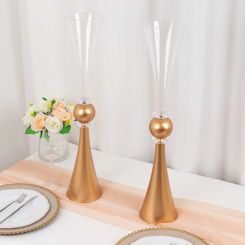 2 Plastic Reversible Trumpet Flower Vases Centerpieces with Crystals