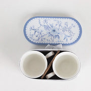 2 Porcelain Coffee Cups with Gift Box and Ribbon Handle