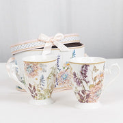 2 Porcelain Coffee Cups with Gift Box and Ribbon Handle