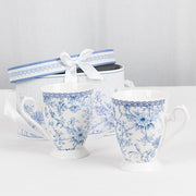 2 Porcelain Coffee Cups with Gift Box and Ribbon Handle