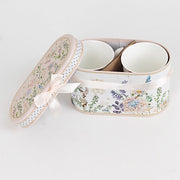 2 Porcelain Coffee Cups with Gift Box and Ribbon Handle