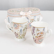 2 Porcelain Coffee Cups with Gift Box and Ribbon Handle