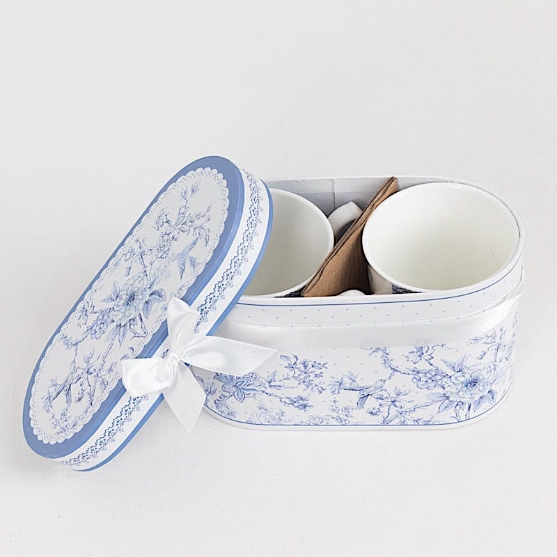 2 Porcelain Coffee Cups with Gift Box and Ribbon Handle