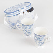 2 Porcelain Coffee Cups with Gift Box and Ribbon Handle