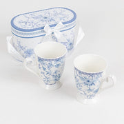 2 Porcelain Coffee Cups with Gift Box and Ribbon Handle