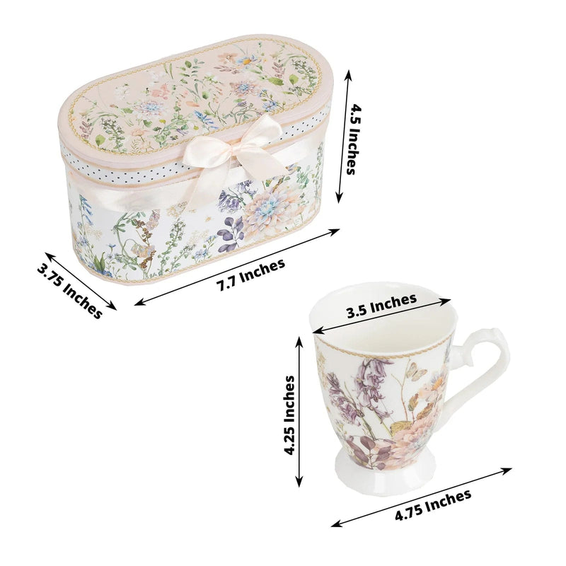 2 Porcelain Coffee Cups with Gift Box and Ribbon Handle