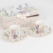2 Porcelain Espresso Cups and Saucers with Gift Box