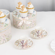 2 Porcelain Espresso Cups and Saucers with Gift Box